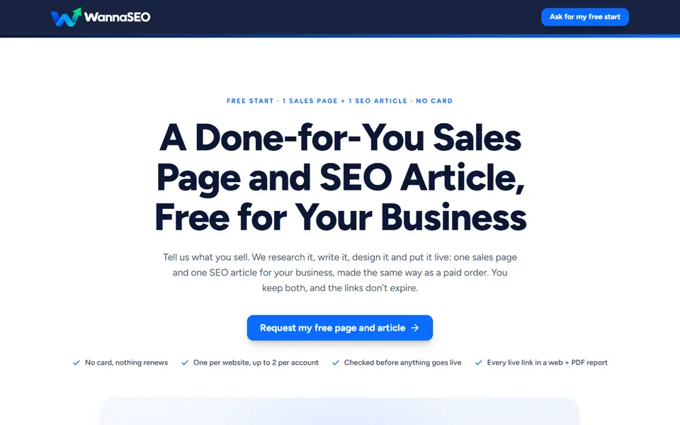 Preview of the page: A Done-for-You Sales Page and SEO Article, Free for Your Business